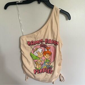 Flintstones Bam Bam & Pebbles Cartoon T Shirt Baby Doll Off Shoulder Size Large